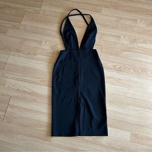 Solace London Black Halter Cross V-Neck Dress Size 4